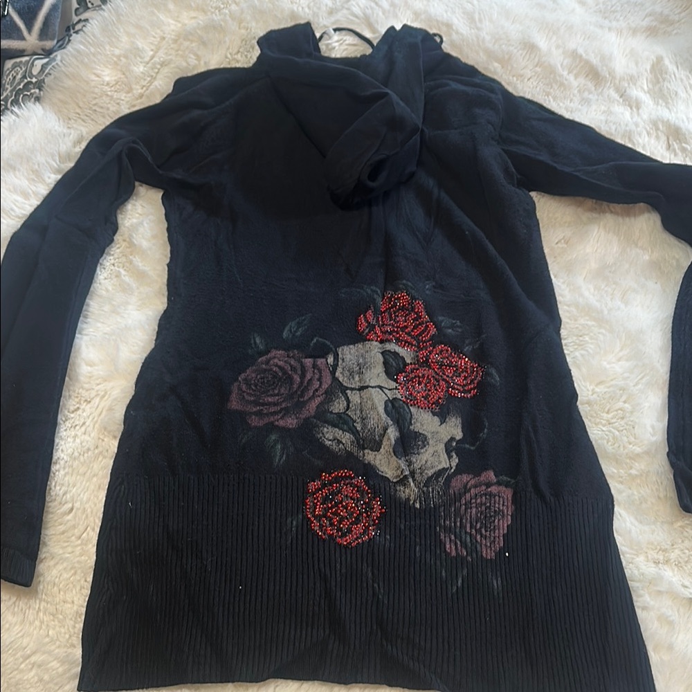 Sinful Black Hoodie with Red Embellishment